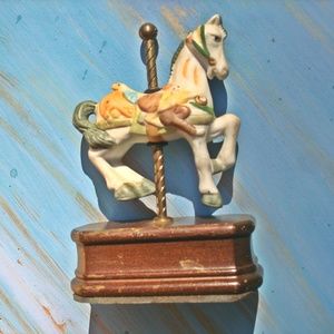 Glass Carousel Horse Vintage Porcelain Wood Stand